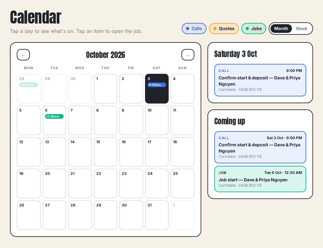 TRUAZ calendar